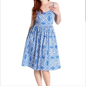 Hell Bunny Blue and White Midi Dress